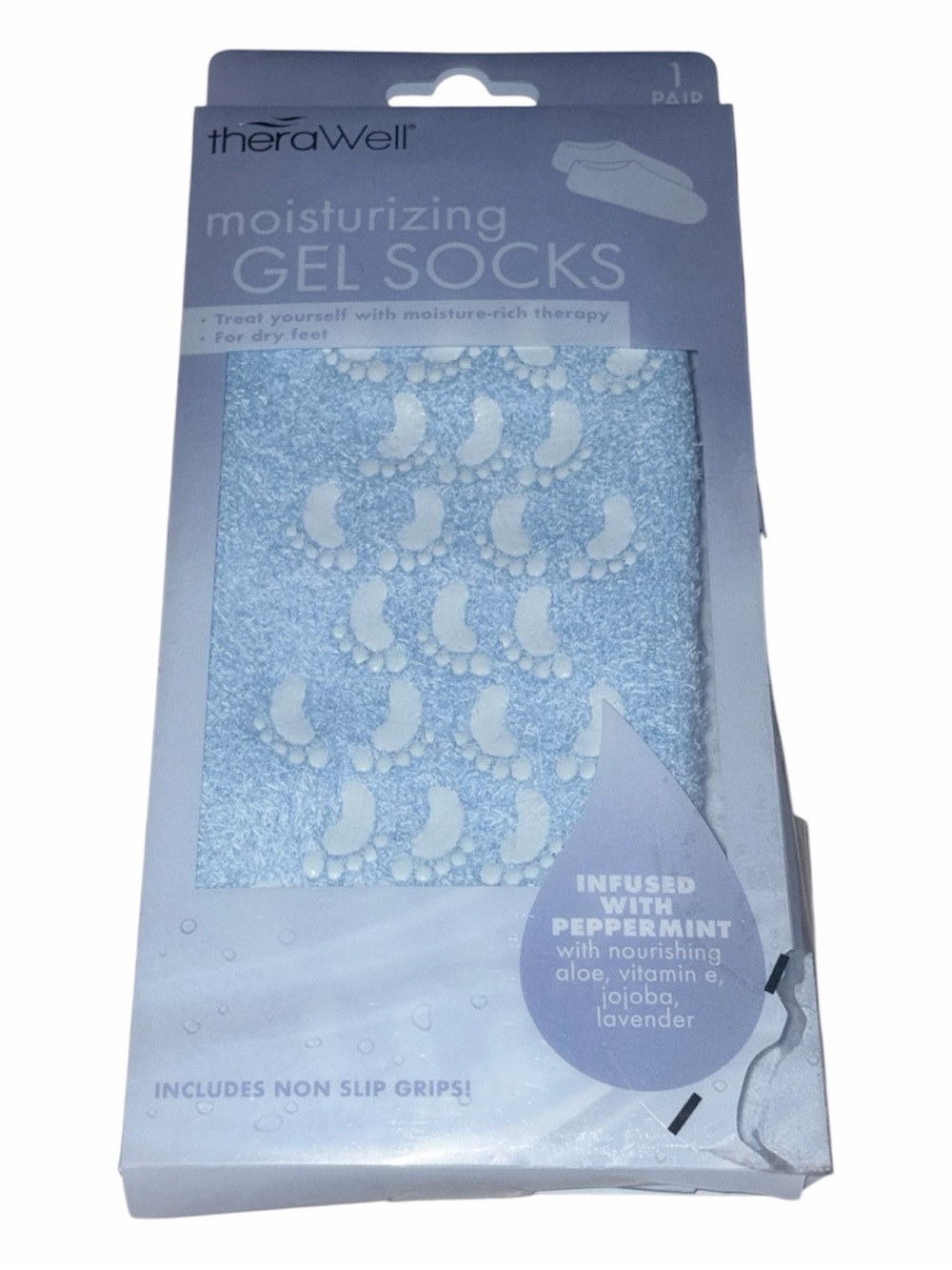 NWT Therawell Moisturizing Gel Socks Non-Slip Peppermint One Size New